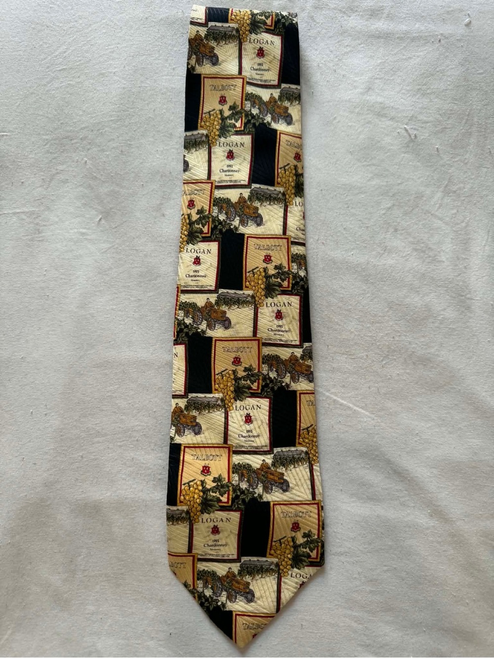 Robert Talbott Black and Cream Wine Label Silk Tie